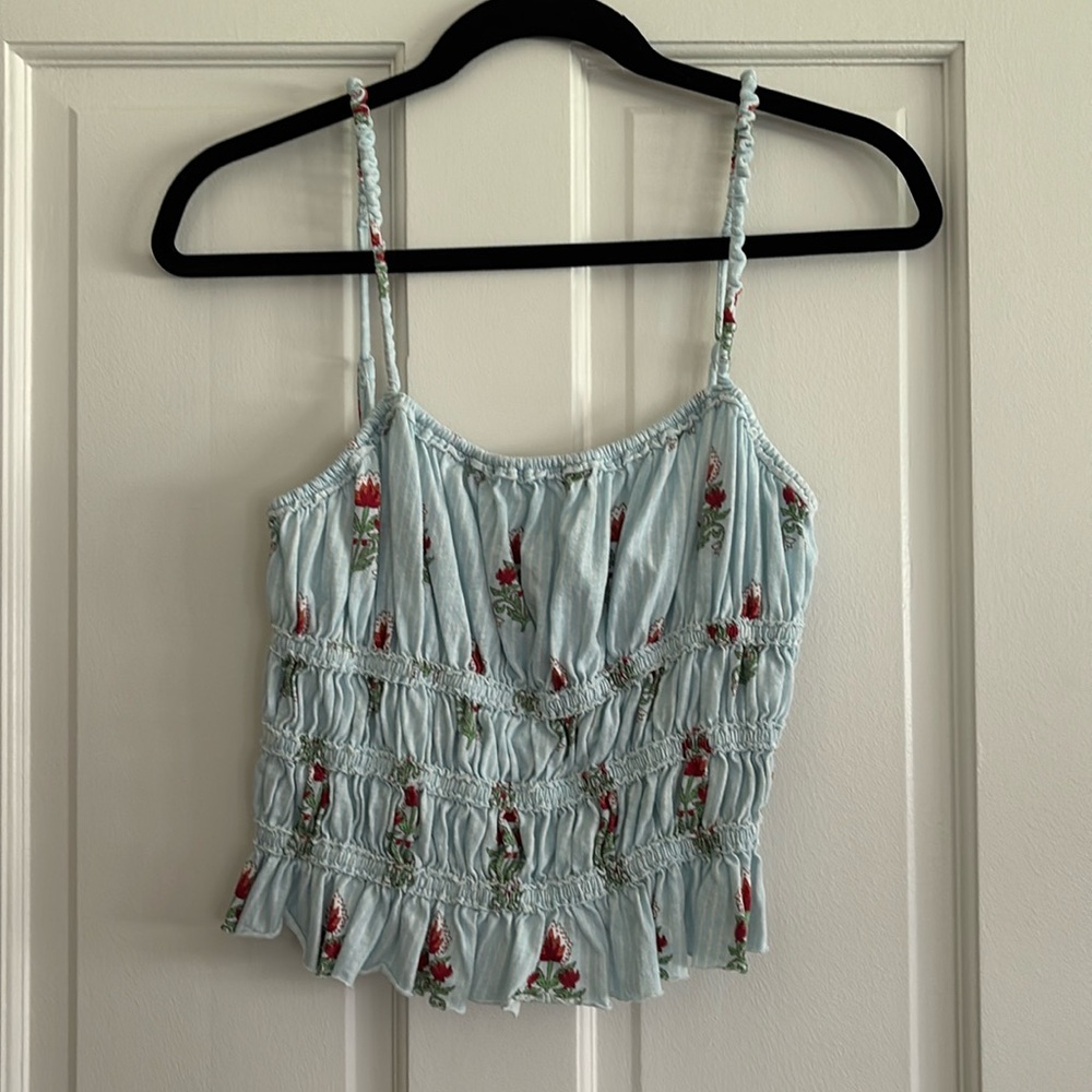 Free people size medium blue crop tank top adjustable straps